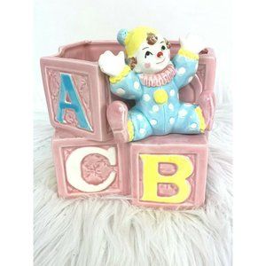 Vintage Baby Clown Planter Ceramic Nursery Decor Pink Japan Giftwares Nancy Pew